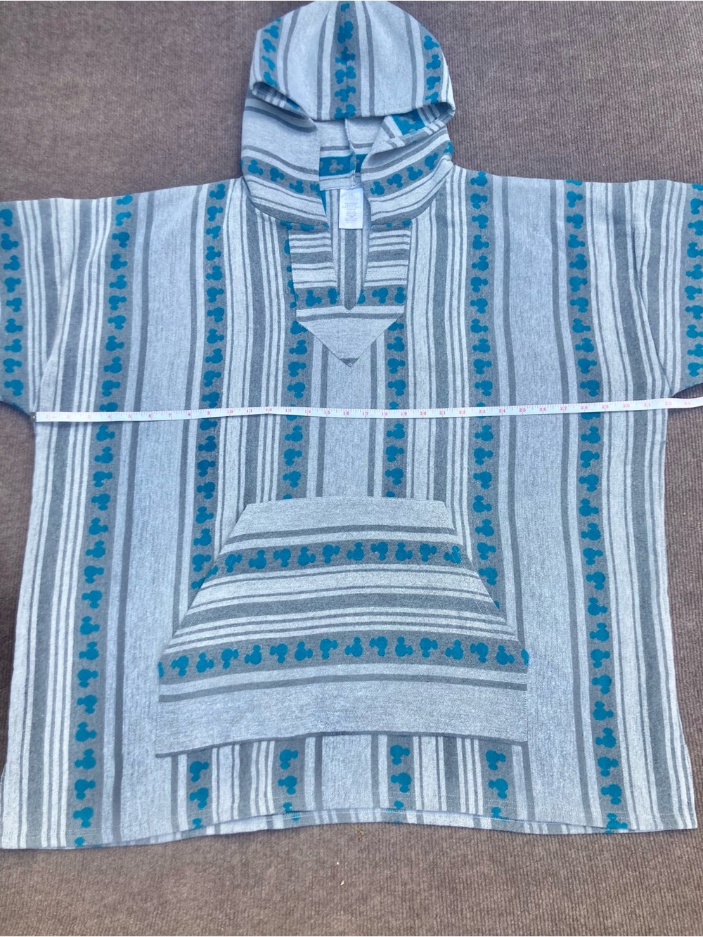 Disney 3X Mickey Mouse Baja Hoodie Sweatshirt, Gray & Teal Striped Sz 3X, Unisex - Picture 6 of 11